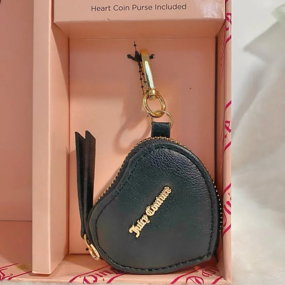 Juicy Couture Black Licorice Pink Rhinestone Handbag Bag & Heart Coin Purse Set - Picture 9 of 11